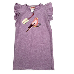 Siaomimi Girls 5 Purple Ruffle Sleeve Bird Graphic Shift Dress New